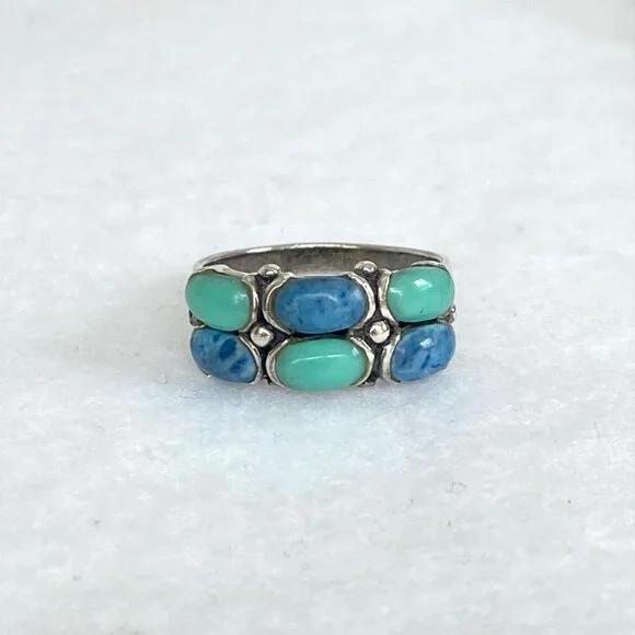 Premier Designs Sterling Silver 925 Simulated Turquoise Sodalite Band Ring 6.5 - Picture 5 of 16